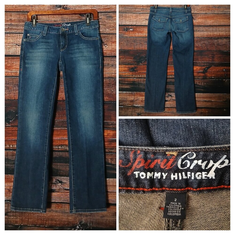 Tommy Hilfiger Jeans 2 Spirit Crop Ankle Low Rise Dark Wash Denim Flap Pocket